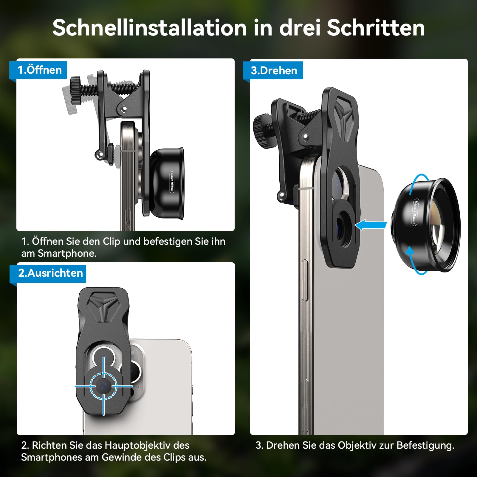 APEXEL Professionelles Makro-Fotoobjektiv für Dual-Objektiv/Einzelobjektiv, iPhone, Pixel, Samsung Galaxy Smartphones