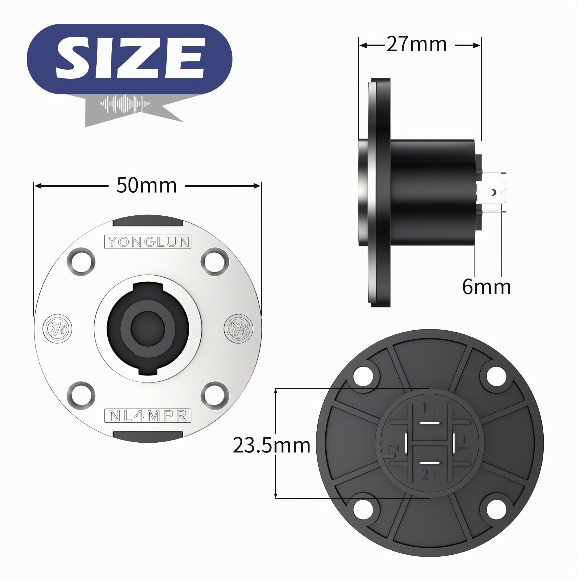 8Pack 4 Pôles Speakon Panel Twist Lock Haut-parleur femelle Métal Rond Panel Jack Montage Compatible avec Neutrik Speakon NL4MP, NL4MPR, NL4FC, NL4FX, NLT4X, NL4 Series, NL2FC