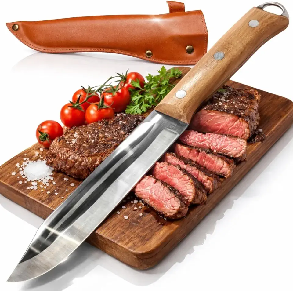 Faca Filete Premium Afiada com Cabo de Madeira Nobre – Construção Full Tang, Leve, Precisa e Ideal para Uso Culinário e Outdoor