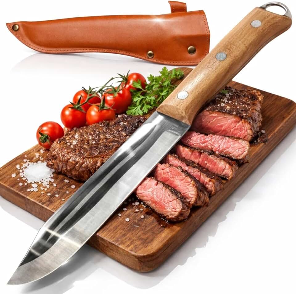 Faca Bushcraft Survival Scout em Aço Inox com Cabo de Carvalho – Ideal para Camping, Pesca, Escapadas e Atividades ao Ar Livre, Durável e Multifuncional