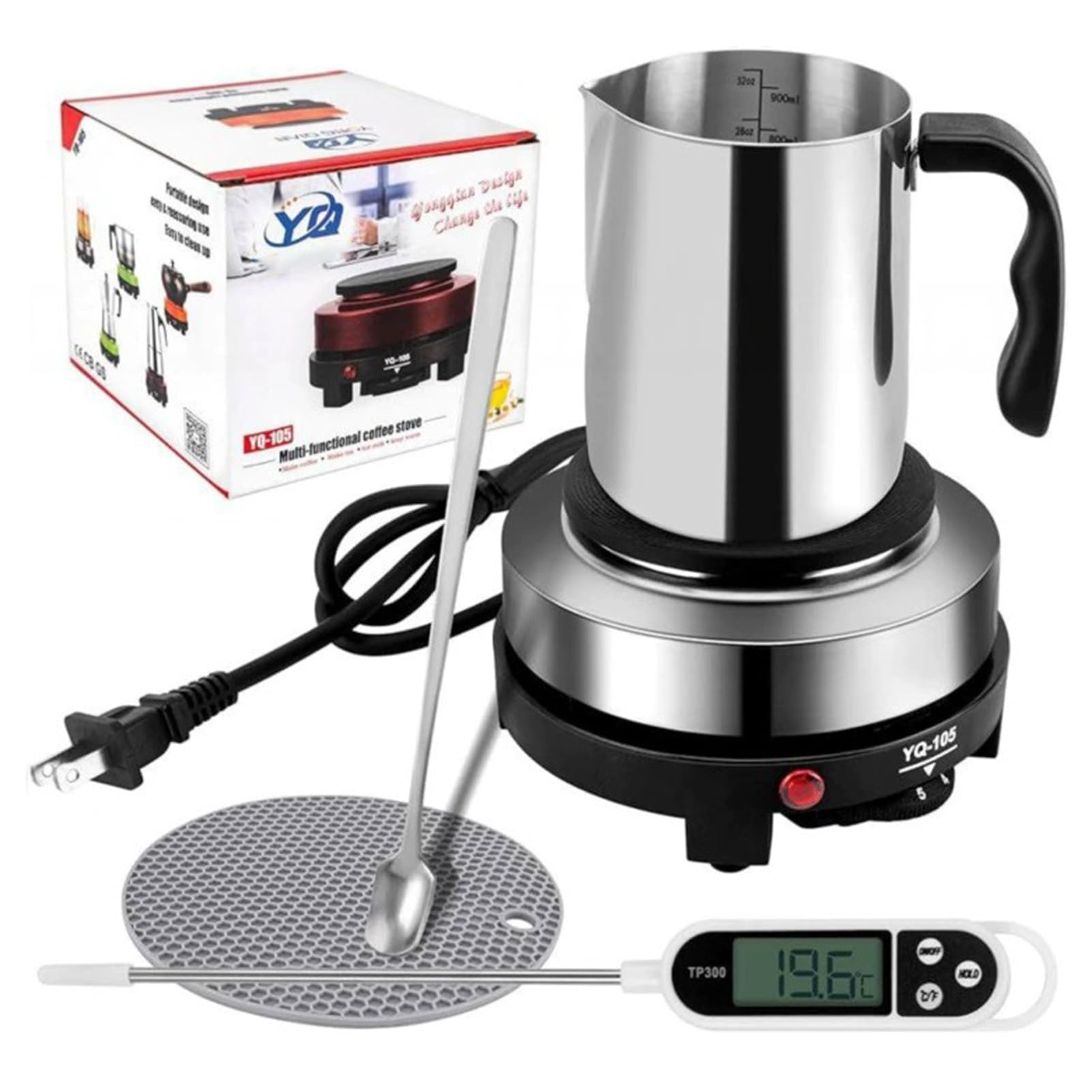 Kit para Hacer jabón para Adultos - Materiales para Hacer jabón Incluye Olla de Acero Inoxidable de 900 ml para fundir jabón y Placa calefactora eléctrica - Elabora tu Propio jabón Natural