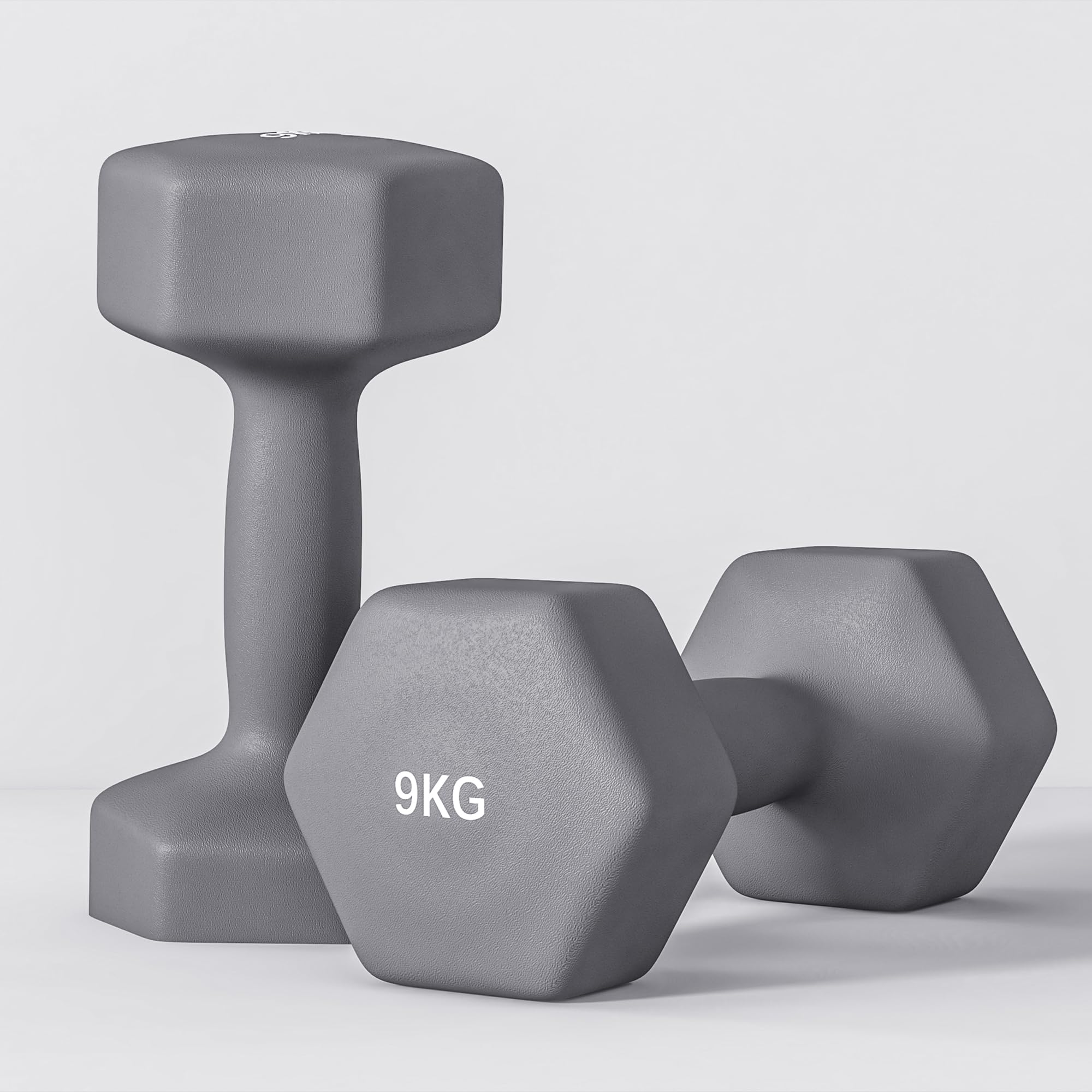 SPORTNOW 2er-Set Sechseckhanteln 9 kg Metall und Kunststoff, 2 Gewichtshanteln mit rutschfestem Griff, 25x11x11 cm, grau | Sechskant-Hantel-Set aus Metall, Krafttraining, Fitness zu Hause, für Männer/Frauen