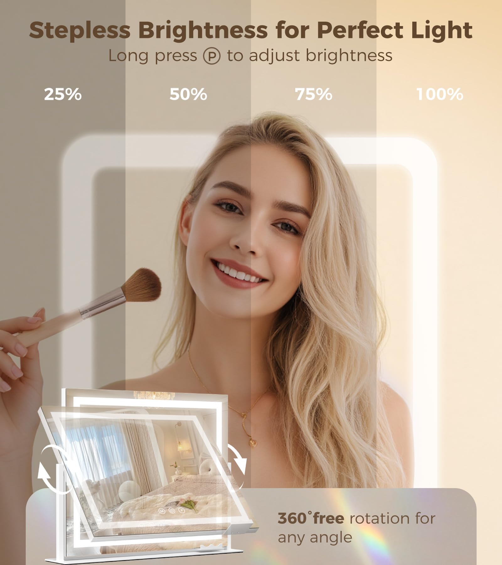 Saliwa Espejo de tocador con luces, espejo de maquillaje iluminado con 3 modos, espejo de aumento 10X, brillo continuo, rotación de 360°, regalos de Navidad y San Valentín para mujeres, hija, mamá