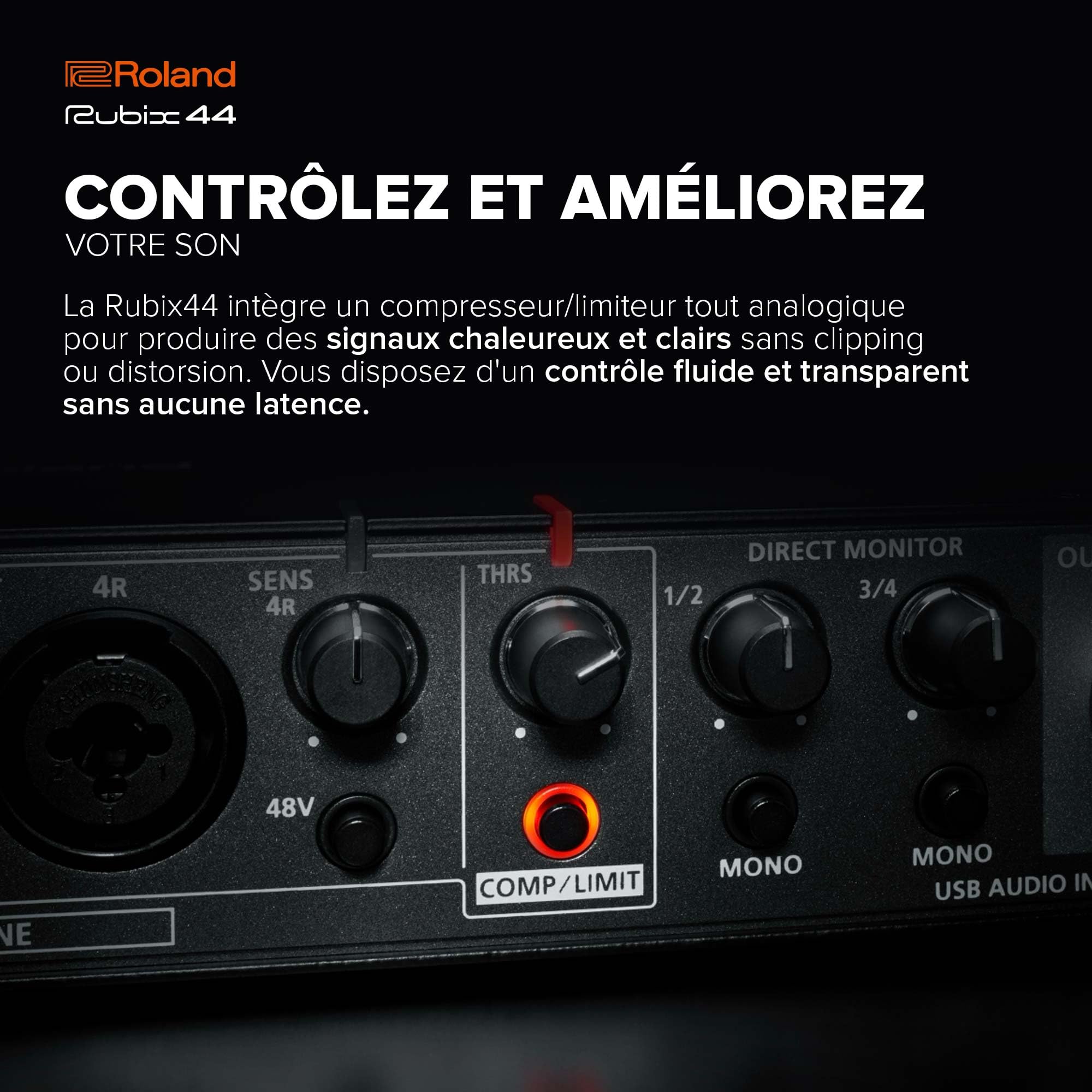 Interface audio USB Roland Rubix44 4 In-4 Out | Son haute résolution | Enregistrement de micros, guitares, claviers et autres | Compacte & robuste | Compatible Mac, PC & iPad