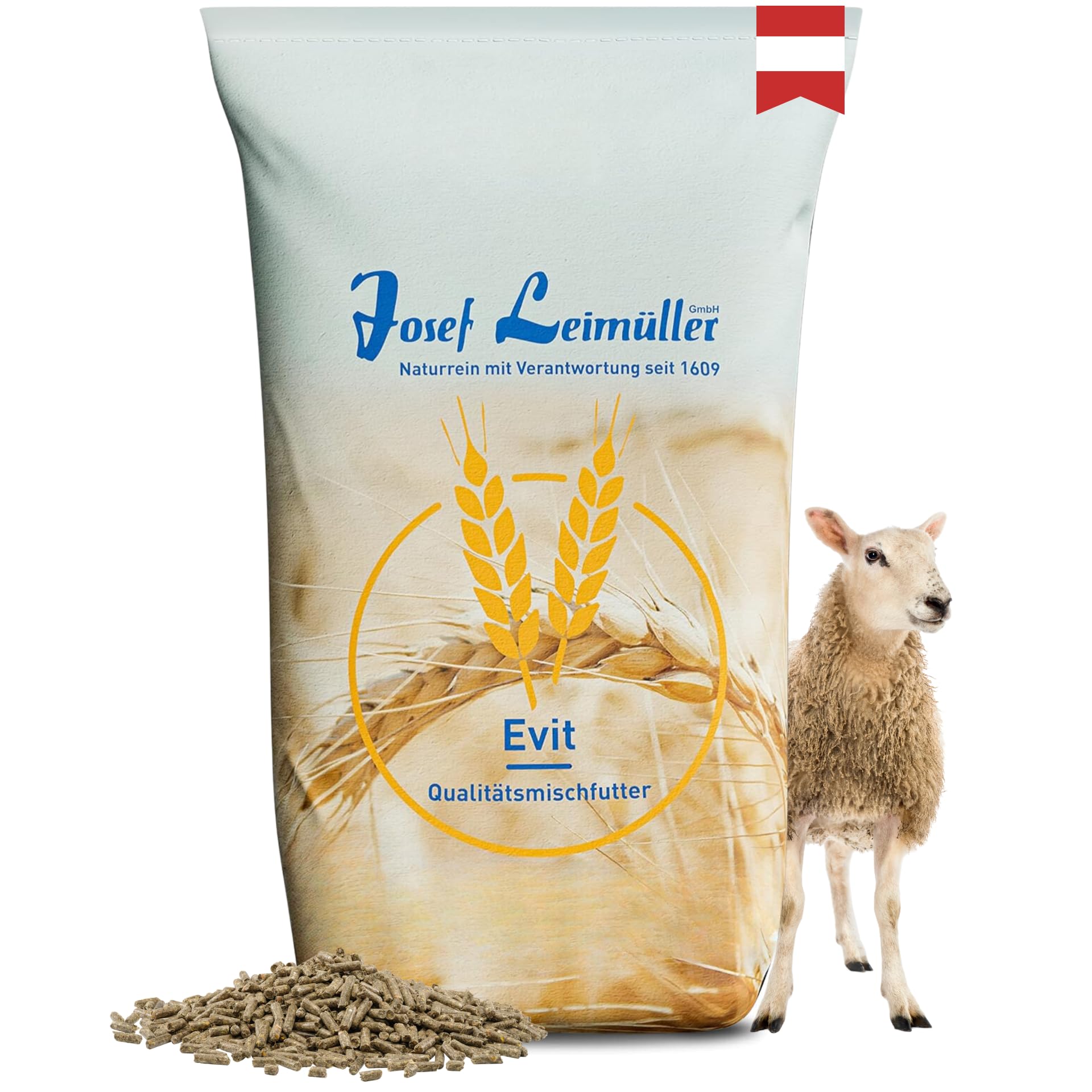 Leimüller Schaffutter Ziegenfutter Pellets 25kg Lämmer Schafe Ziegen | 100% gentechnikfrei, staubarm, Kraftfutter für Schafe, Ziegen & Lämmer, aus Österreich