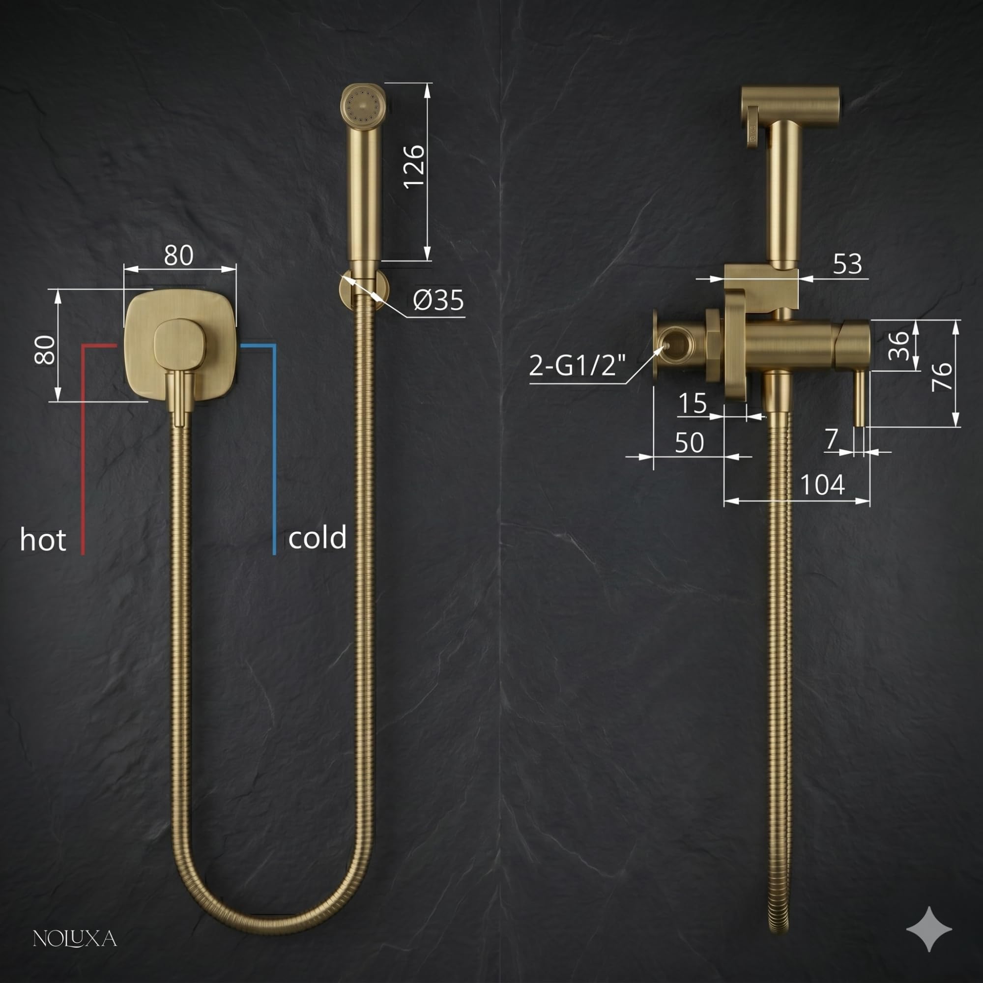 IMEX - Ducha Bidet Agua Fría y Caliente Color Negro Mate | Grifo Bidet Empotrado para WC | Ducha Higiénica Monomando para Inodoro | Grifería Sustituto de Bidé | Serie Toscana