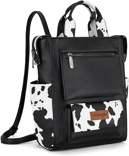 Miniatura 3 de Montana West Wrangler - Mochila con estampado de vaca para mujer, de cuero vegano, mochila convertible con estilo antirrobo con correa ajustable