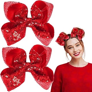Red Christmas Hair Bows Clips Ribbon Hairpin Hair Bows Clips 5 Inches Gl...