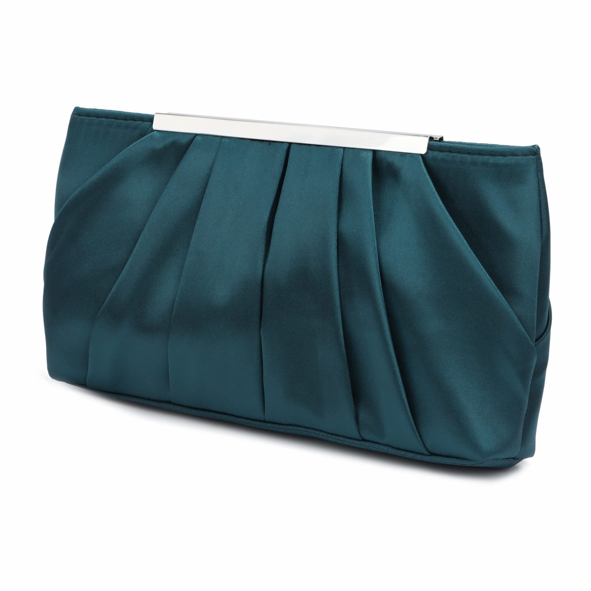 Carteras de Mano de Noche para Mujer Bolso de Noche Plisado Elegante de Satén Bolsos de Boda Plateados