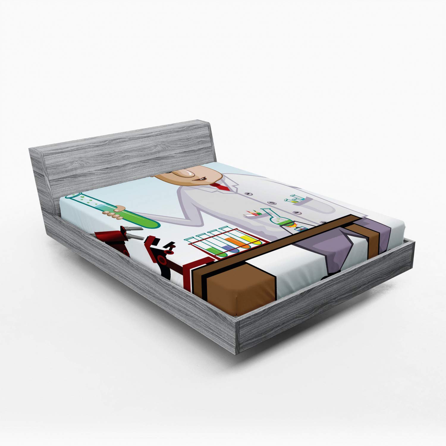 Ambesonne Lab 2 Pack Fitted Sheet, Scientist Chemist Test Tubes, Bed Cover All-Round Elastic Deep Pockets 2 Pieces, Package Contains 2 Queen Size Fitted Sheets, White Brown