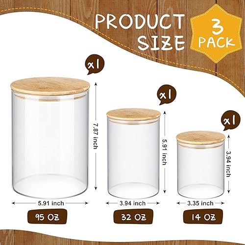 Miniatura 4 de Lallisa Juego de 3 tarros de vidrio de tamaño extra grande para almacenamiento de alimentos de 95/32/14 onzas, juego de recipientes de vidrio