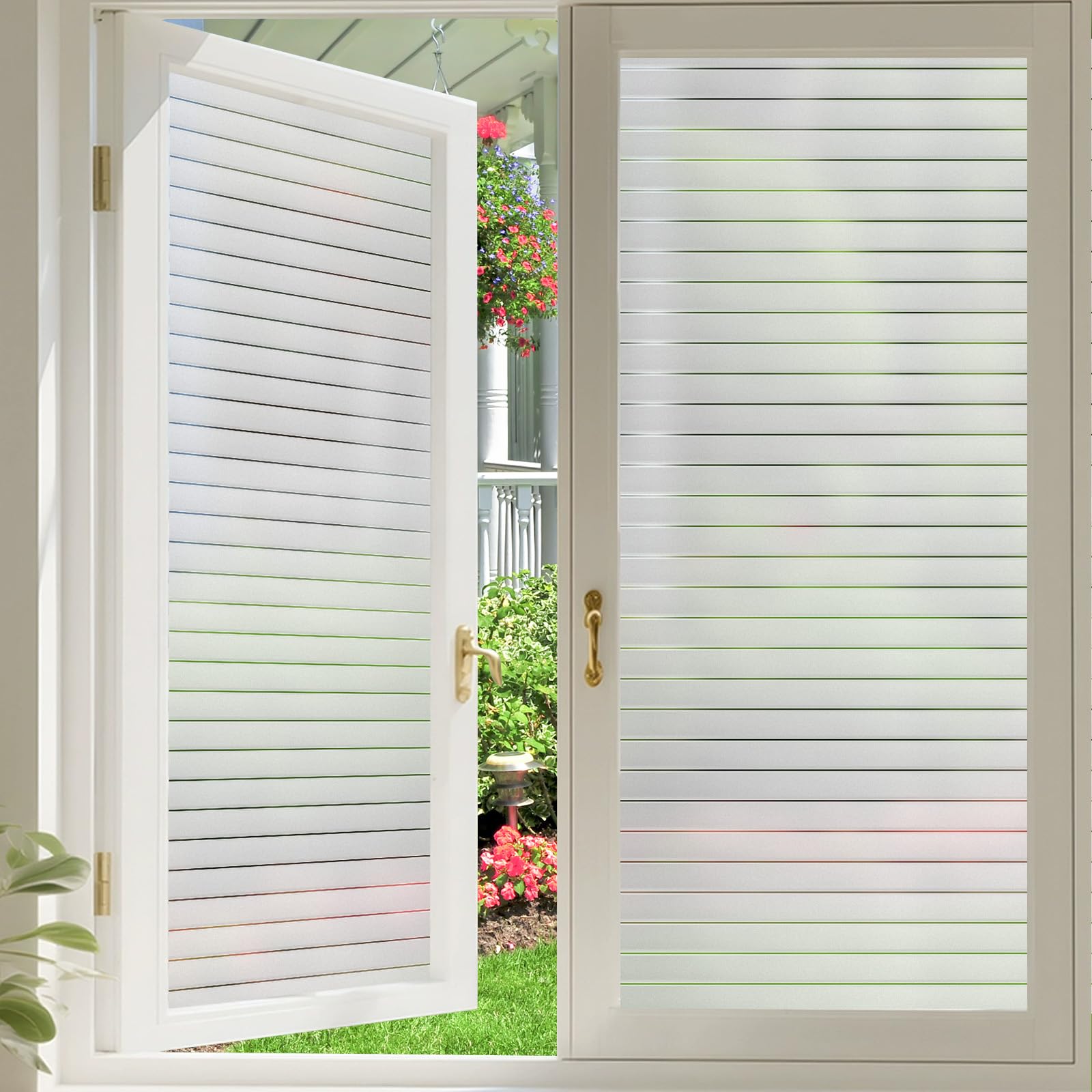 Lifetree Window Film Privacy for Glass Windows Frosted Stripe Patterns Static Cling No Glue UV Protection Window Sticker Cover for Home Office (Narrow Stripes, 90 * 200cm) — image 1