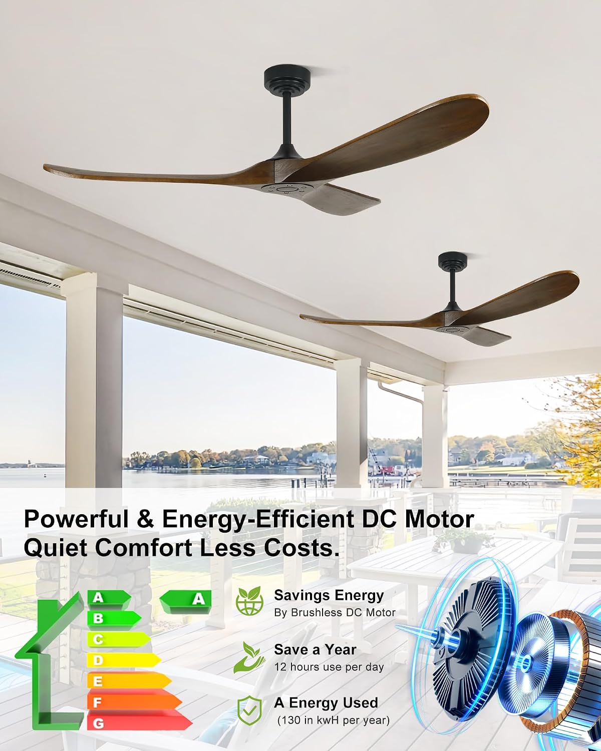 52 Inch Outdoor Ceiling Fans without Lights, Smart Wood Ceiling Fan no Light with Remote Control & Alexa/Google, Outdoor Fan for Patios Farmhouse 3 Blades High CFM Ceiling Fans Bronze