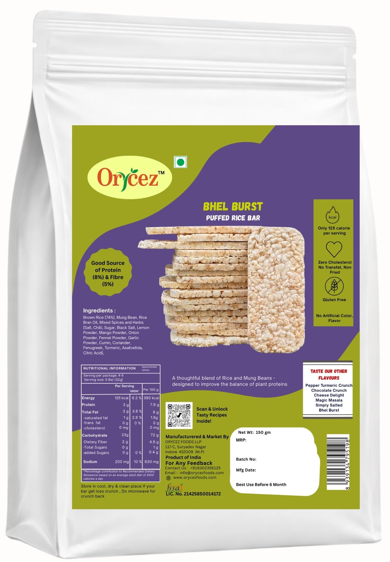 Orycez Bhel Burst Puffed Brown Rice Cake, 150gm Healthy Evening Snack, Best Replacemnt of Bread, Biscuit, No Maida, Bhel Taste In Bar, All Time Craving Solution-image-41