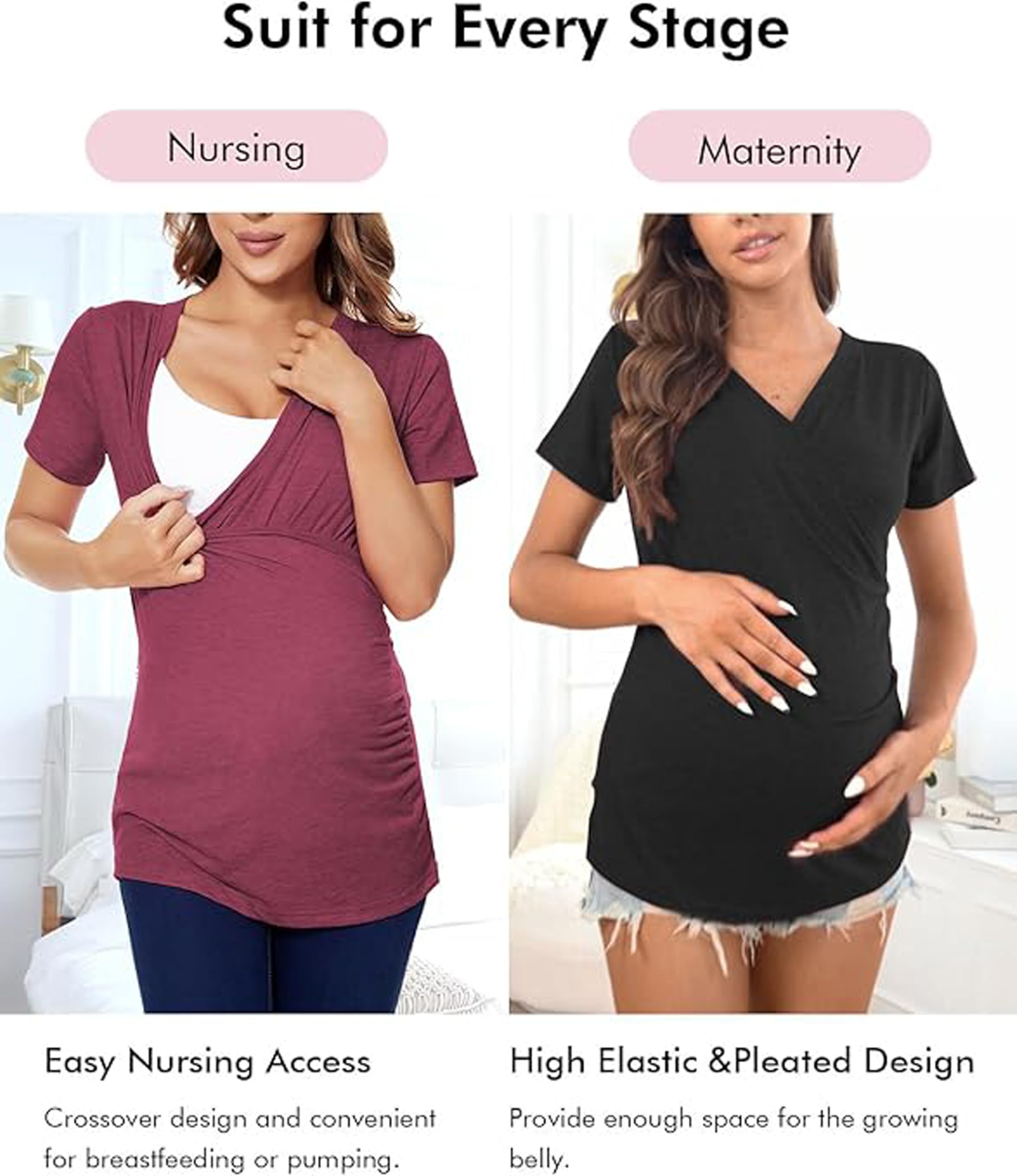 Liu & Qu Damen Umstandskleid Kurzarm unregelmäßige Spitze Stitching Casual knielang Kleider
