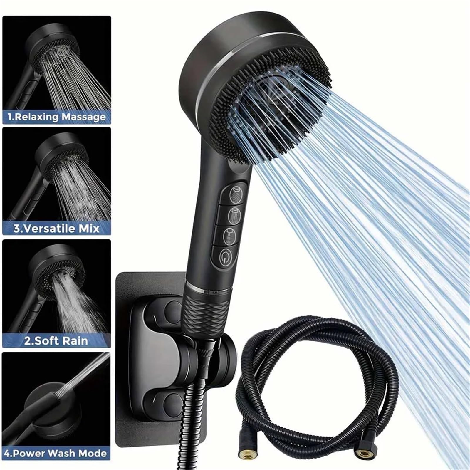 Alcachofa de ducha de alta presión que ahorra agua, ajustable, 4 modos, rociador de spa de una sola tecla, accesorio de baño plateado para una mejor experiencia de ducha