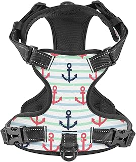 No Pull Dog Harness for X-Large Dogs Easy Walk Dog Vest Adjustable Collars Harnesses & Leashes Set Breathable Oxford Outdoor Walking Safety Reflective Strip Stripes and Anchors Prints