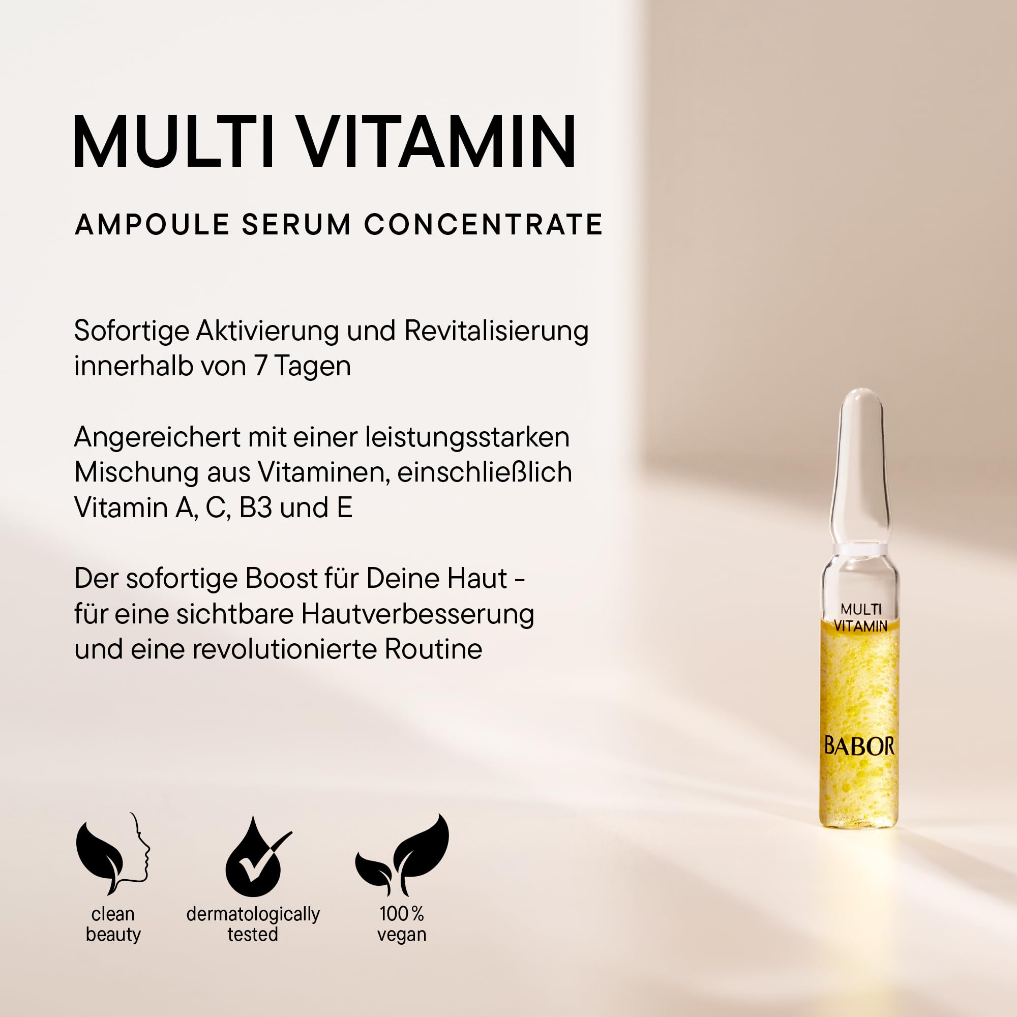 BABOR Multi Vitamin, Serum Ampullen für das Gesicht, Mit Vitamin E für eine gestärkte Hautbarriere, Ampoule Concentrates, 7 x 2 ml