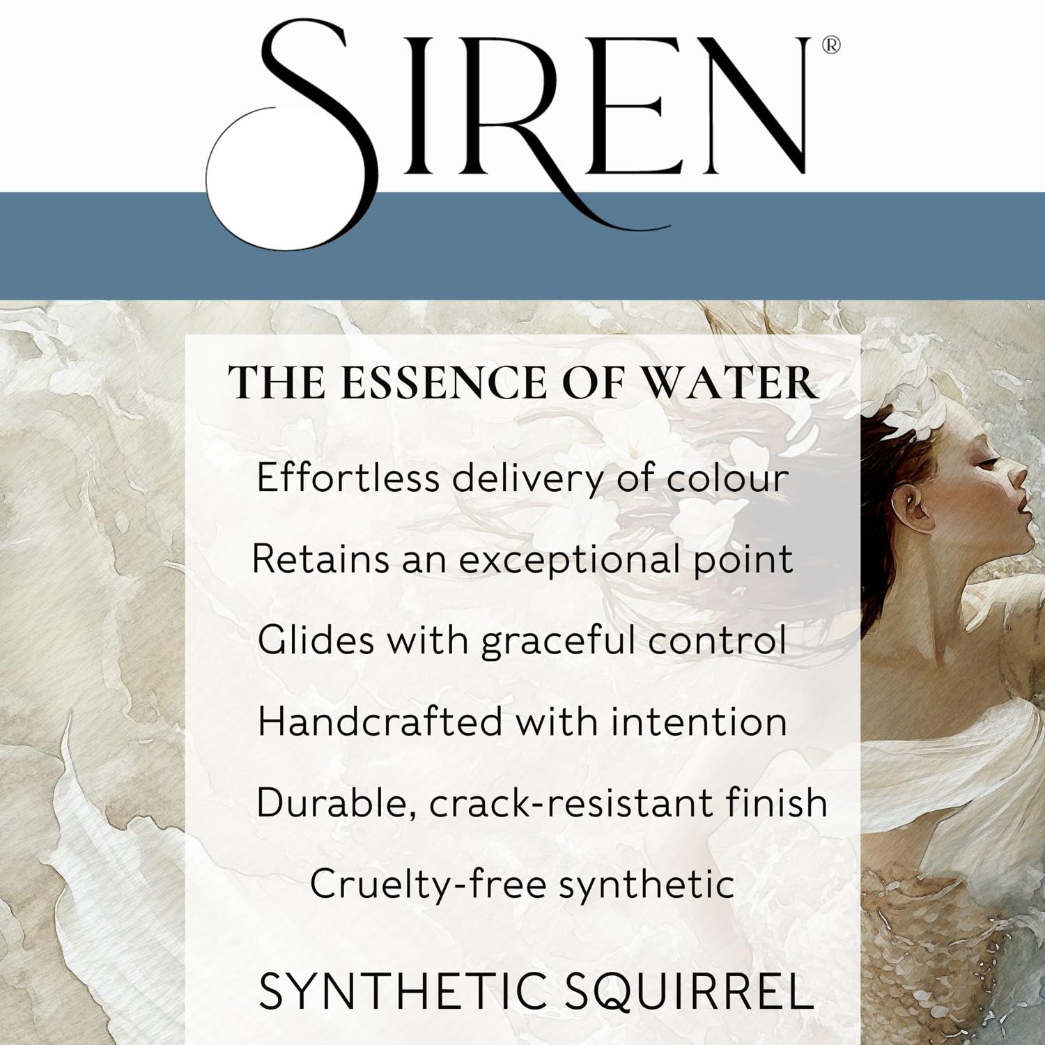 Willow Wolfe Siren Artist Lot de 4 pinceaux aquarelle en poils d'écureuil synthétiques mélangés de qualité supérieure (1100SET2)
