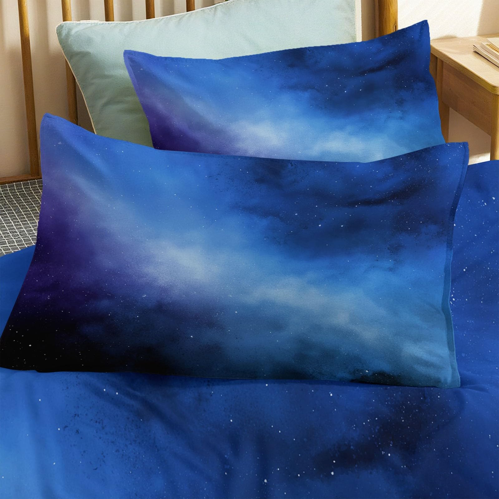 Komplet pościeli 140 x 200 cm galaktyka fioletowy mgiełkowy wzór, miękka poszewka na kołdrę w stylu akwareli dla skóry - oddychający zestaw pościeli na wszystkie pory roku z mikrofibry z poszewkami na