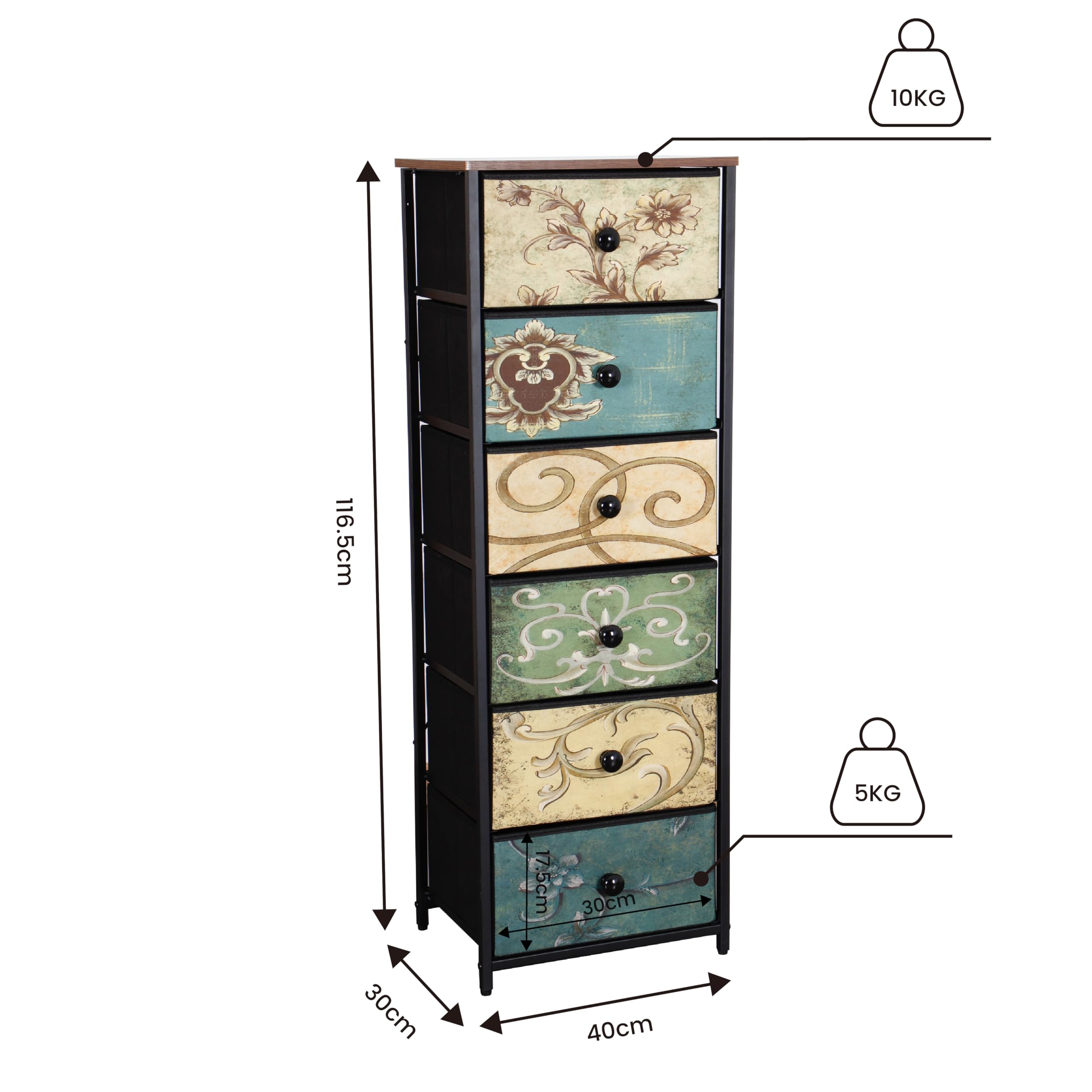 HOME CUBE Fabric Chest of 6 Drawers For Storage Closet Dresser Chest of Drawers Storage Organizer Multi-Compartment Storage Organizer for Living Room Bedroom Wardrobe Engineered Wood Top 40x30x116.5cm 3