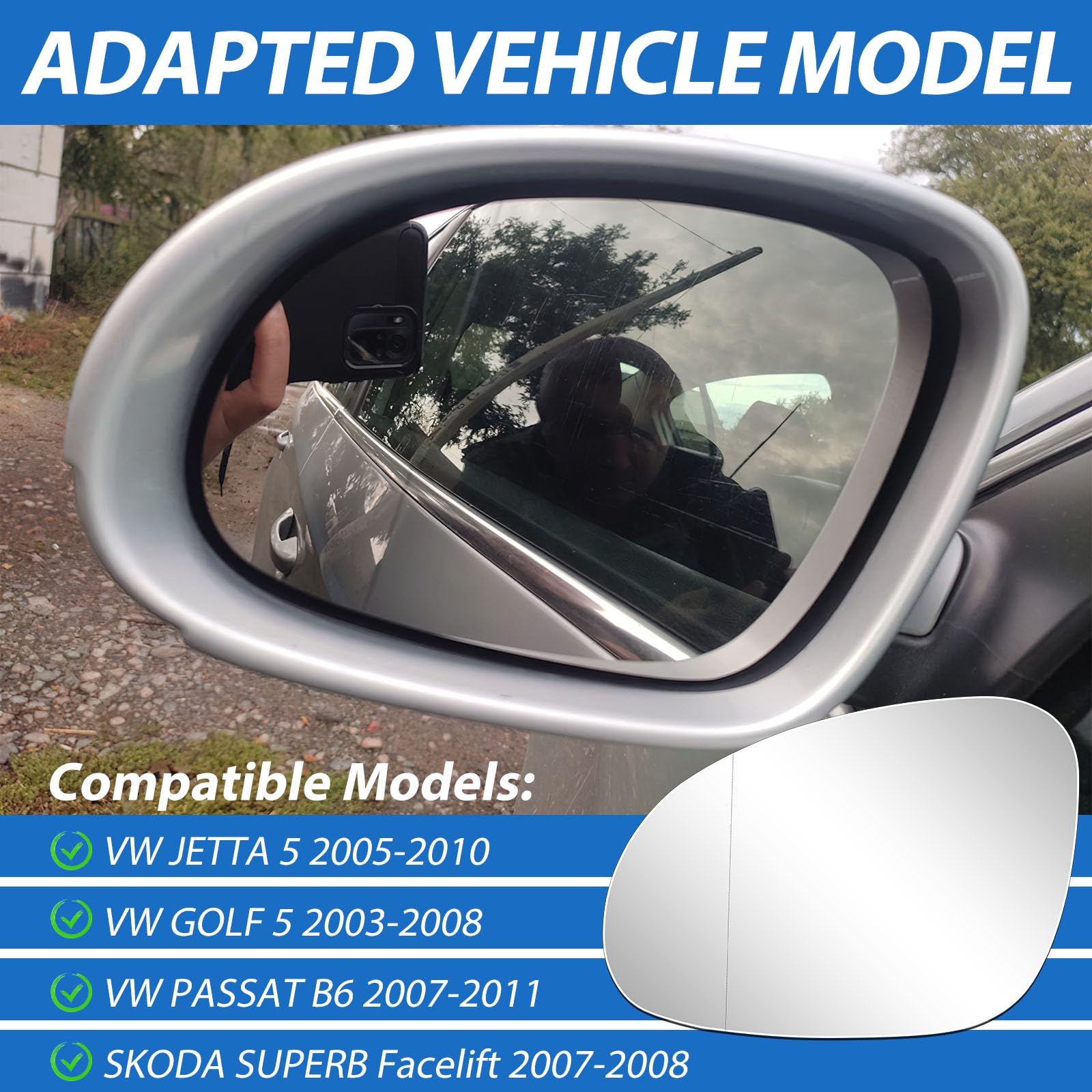Vetro Specchio Retrovisore Per VW Per Polo 2014 2015 2016 2017 2018 Specchietti Laterali Per Auto Lente Per Specchietto Retrovisore Vetro Bianco Con Funzione Riscaldata Vetro Specchietto ( Misurare
