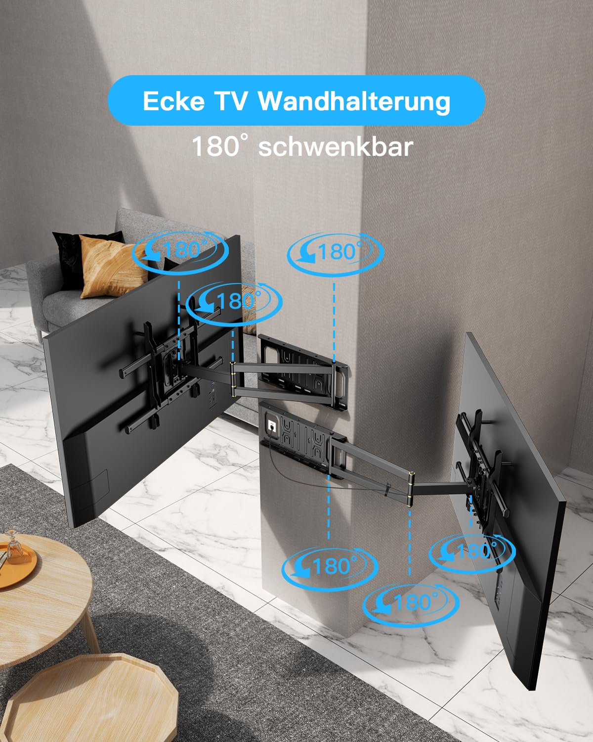 TV Wandhalterung mit 650mm Langem Arm WHYFONE Fernsehhalterung Wand Schwenkbar Halterung Volle Bewegung Neigbar Drehbar Ecke Halter für 32-70 Zoll Flach&Curved Fernseher bis zu 35kg, VESA 600x400mm