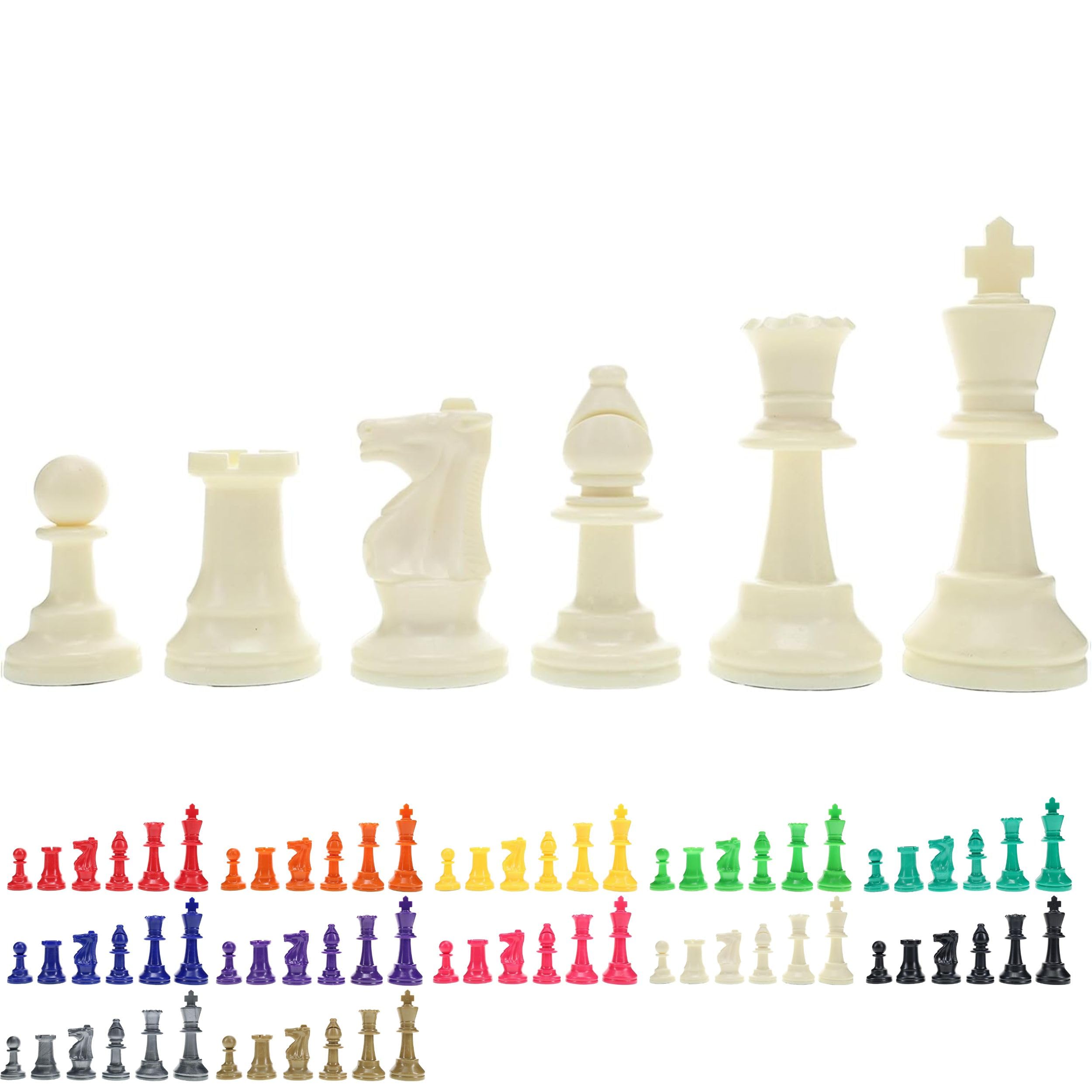 WE Games Color Bright Plastic Staunton Tournament Chess Pieces with 3.75 in. King - Half Chess Set of Chess Pieces Only, White