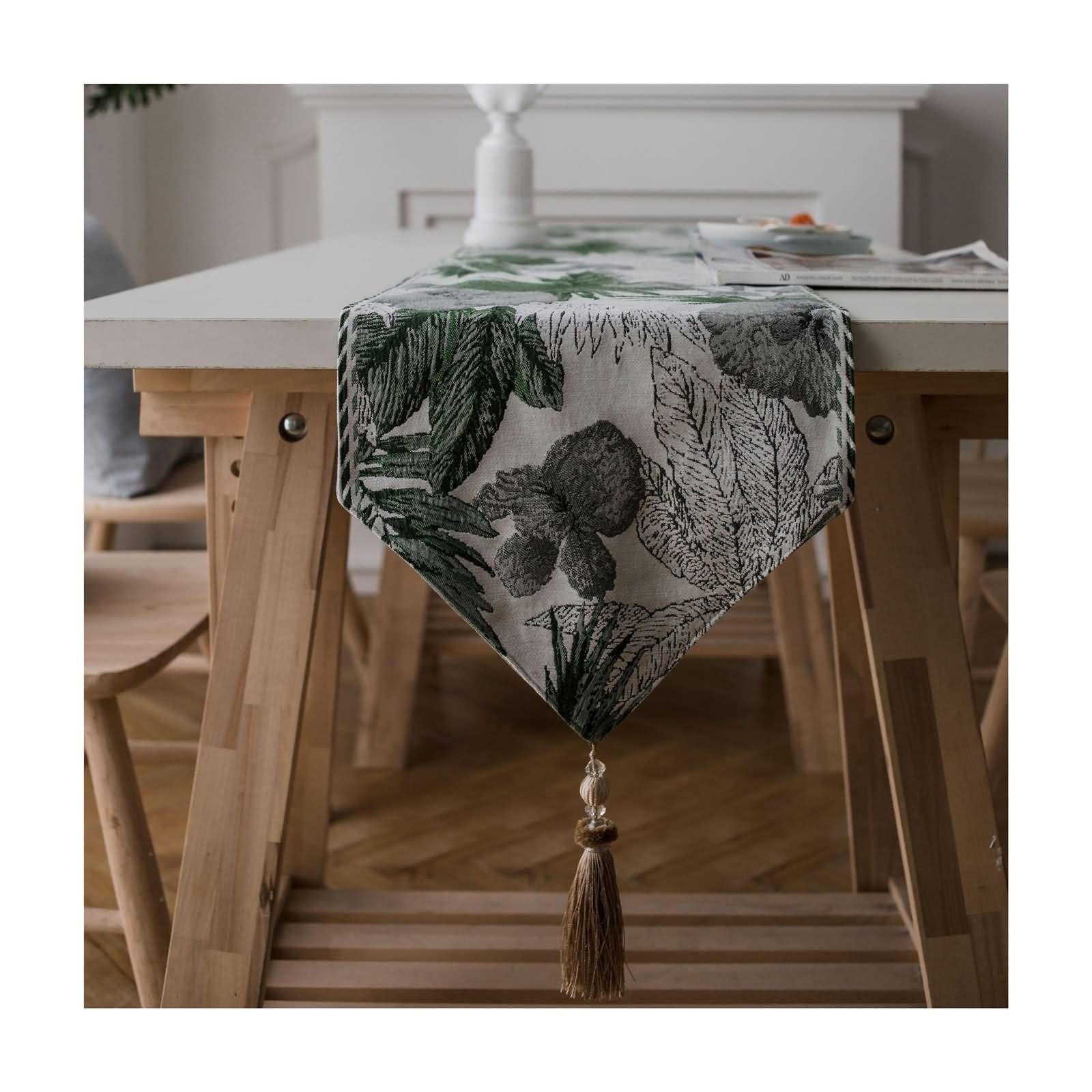 Aotiwe Outdoor Table Runner, Table Decor Polyester Flowers Green Gray 32x240CM For Happy Hour Daily Use