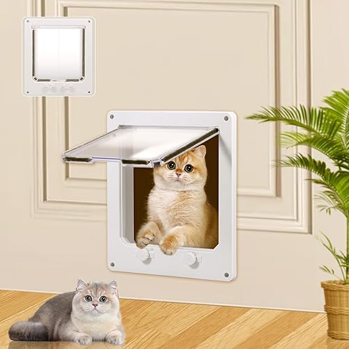 Puerta interior de puerta para gatos, 11.6 x 9.3 pulgadas8.7 x 7.5 pulgadas, puerta grande con bloqueo de 4 vías, puerta para mascotas, puerta