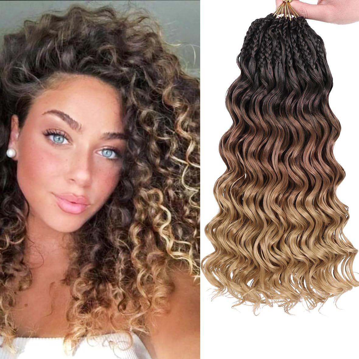 Kachanaa 14 Inch Pre Looped Ocean Wave Crochet Hair 8 Pack Curly Boho Ocean Braids Ombre Pre Twisted Synthetic Deep Wavy Twist Hair 1B3027#
