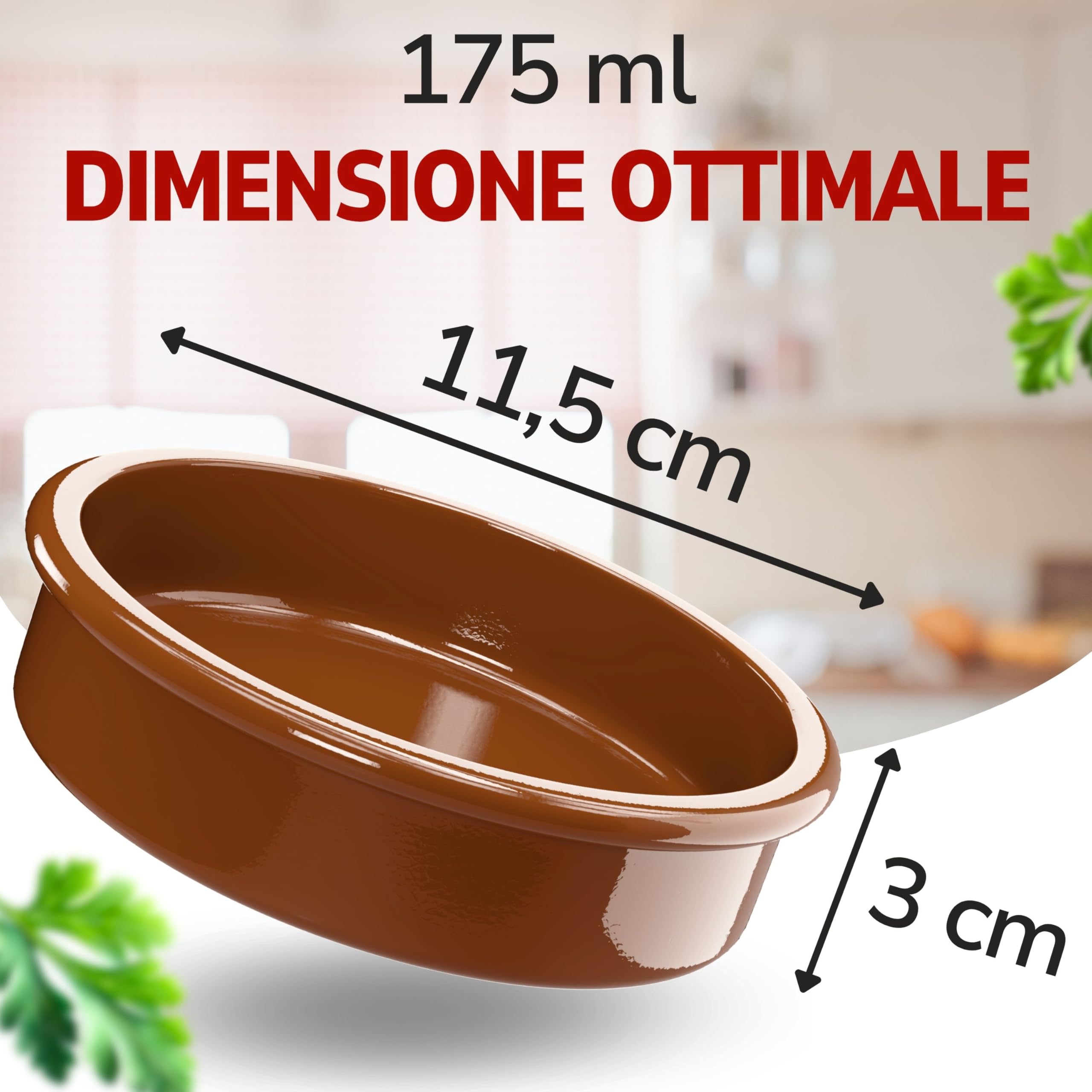 ToCi - Set di 6 scodelle colorate per tapas, in terracotta mediterranea, da dessert, diametro 11,5 cm, prodotto tradizionale della Spagna, 175 ml