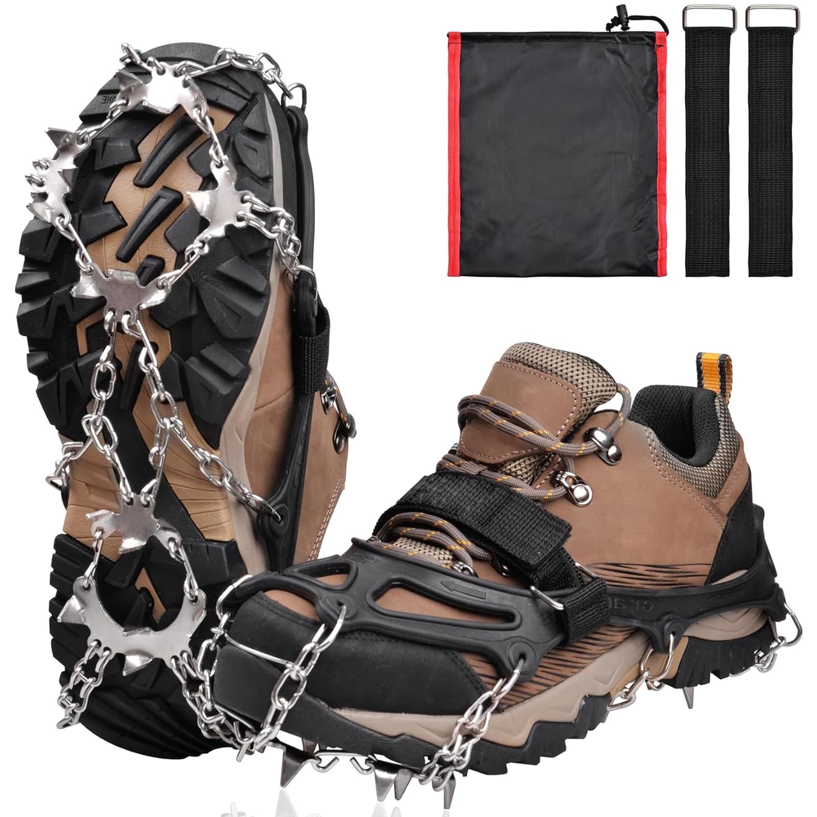 Ice Grips Snow Crampon Cleats with 19 Teeth Stainless Steel Chain Claws Anti-Slip Ice Traction Snow Spikes Footwear Shoes Cover for Hiking Fishing Jogging Walking Climbing (M) — image 1