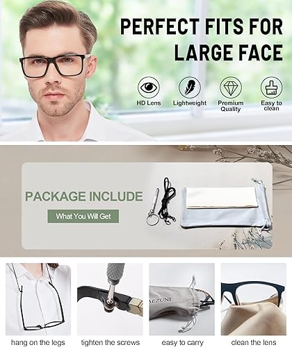 Miniatura 6 de AEZUNI Anteojos de lectura grandes para hombre, de gran tamaño, retro, cuadrados, 1.0, 1.25, 1.5, 1.75, 2.0, 2.25, 2.5, 2.75, 3.0, 3.5, 4.0, 5.0, 6.0