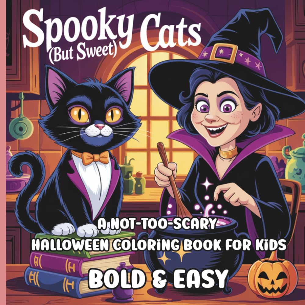 Spooky (But Sweet) Cats big and bold coloring book: Halloween Coloring Fun: Cute Bold & Easy Illustrations for All Ages!