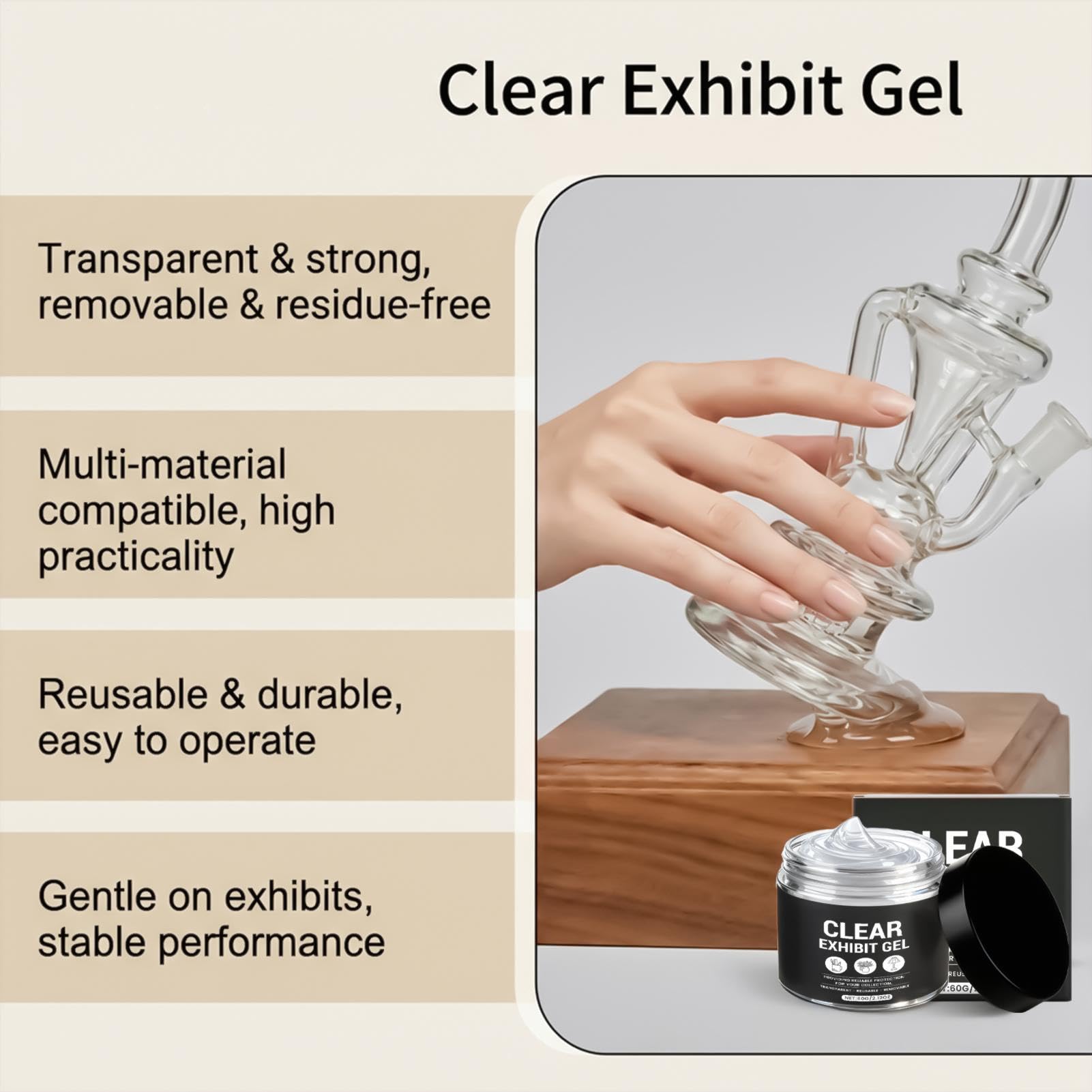 Museum Gel, Reutilizable Adhesive Wax, 50 g Removable Collection Gel with, Secure Display Cream with Modern Design, Gallery Equipment for Posters Craft Figures Glass Table