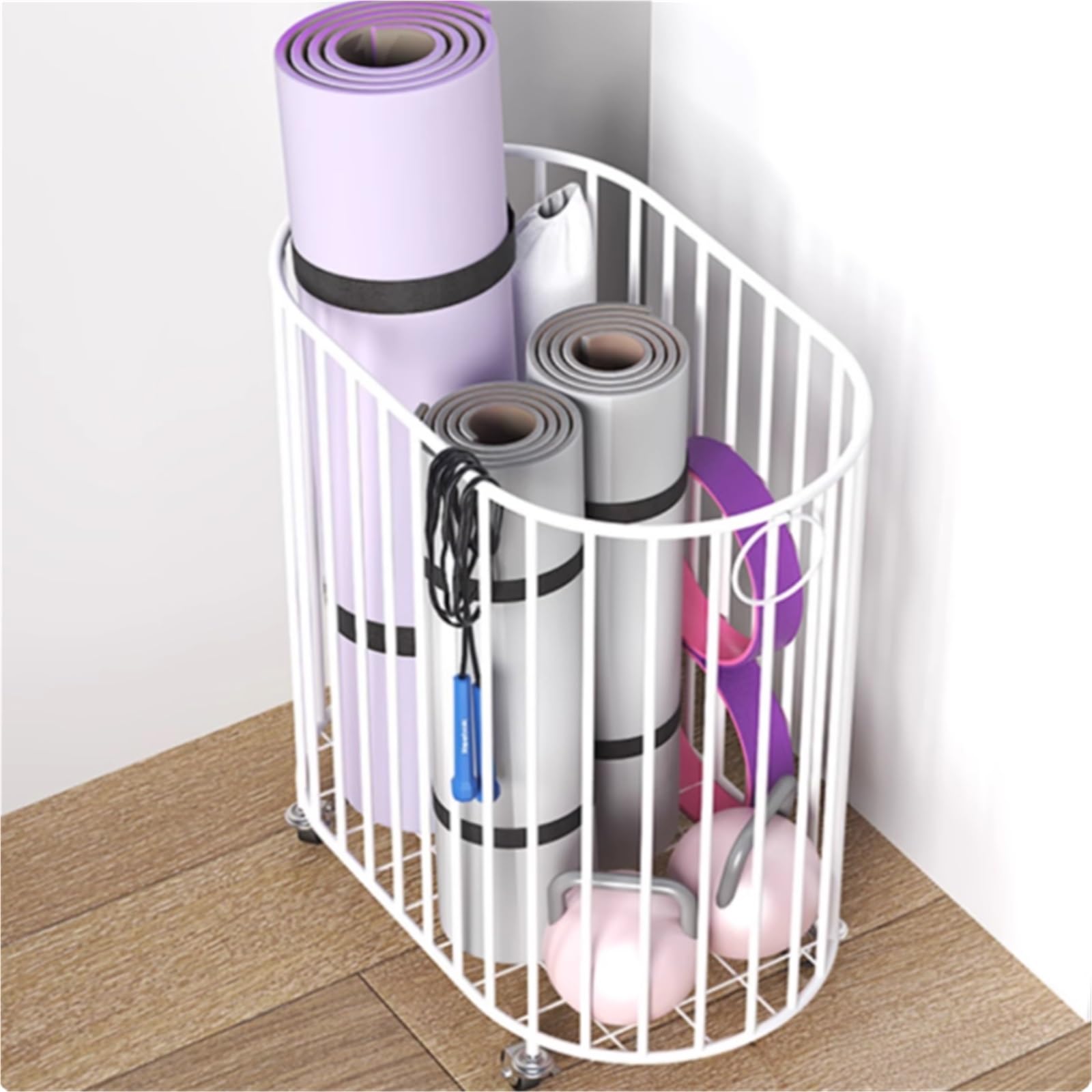 Rolling Gym per manubri, kettlebell e attrezzature da yoga, carrello portaoggetti portatile nero 50 x 58 x 29 cm massimizza lo spazio di allenamento a casa