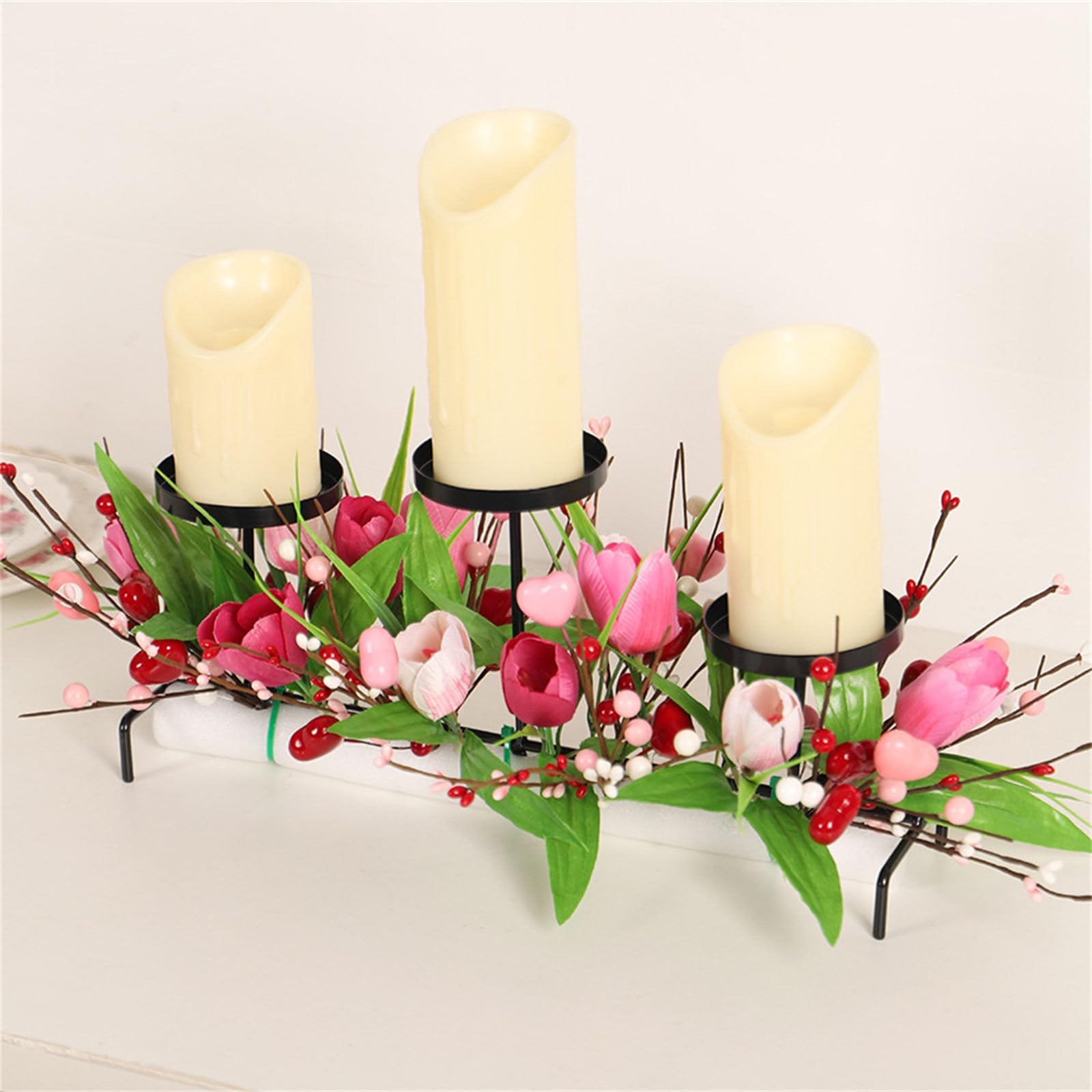 Iron Holer - Soporte decorativo para velas de flores artificiales para el día de San Valentín, bodas, centros de mesa, soporte decorativo para decoración del hogar