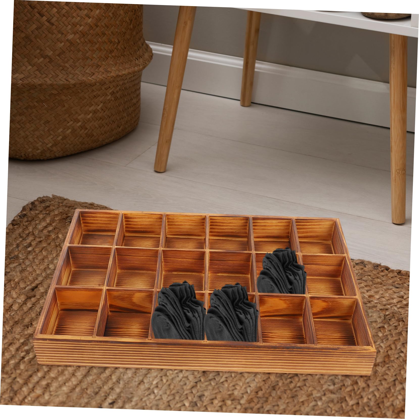 IMIKEYA Caja Organizadora De Madera 18 Compartimentos, Separador De Cajones Para Calcetines y Ropa Interior, Acabado Madera Natural, Organizador Funcional Para Armario y Hogar, 1 Unidad