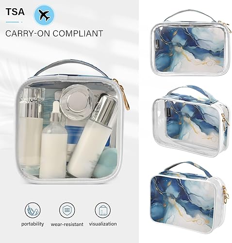 Miniatura 5 de Watercolor Blue Gold Marble Clear Toiletry Bag for Traveling,2 Pack Makeup Cosmetic Bag with Zipper,Travel Bag for Toiletries,Travel Essentials