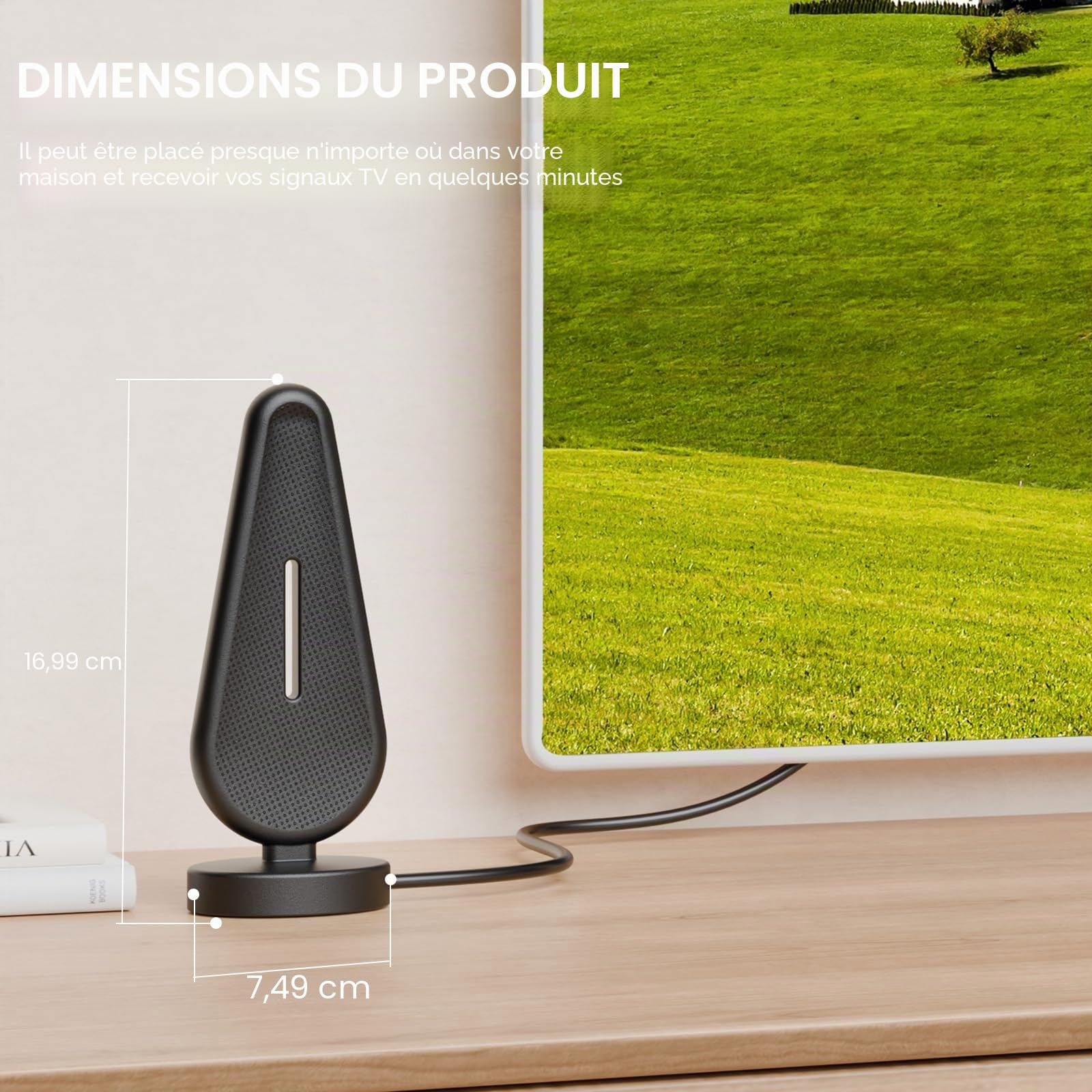 Antenne TV Intérieure Puissante - Optimisée pour 720p, 1080p, 4k - Réception Exceptionnelle des Chaînes TNT en Intérieur pour Une Expérience TV Impeccable
