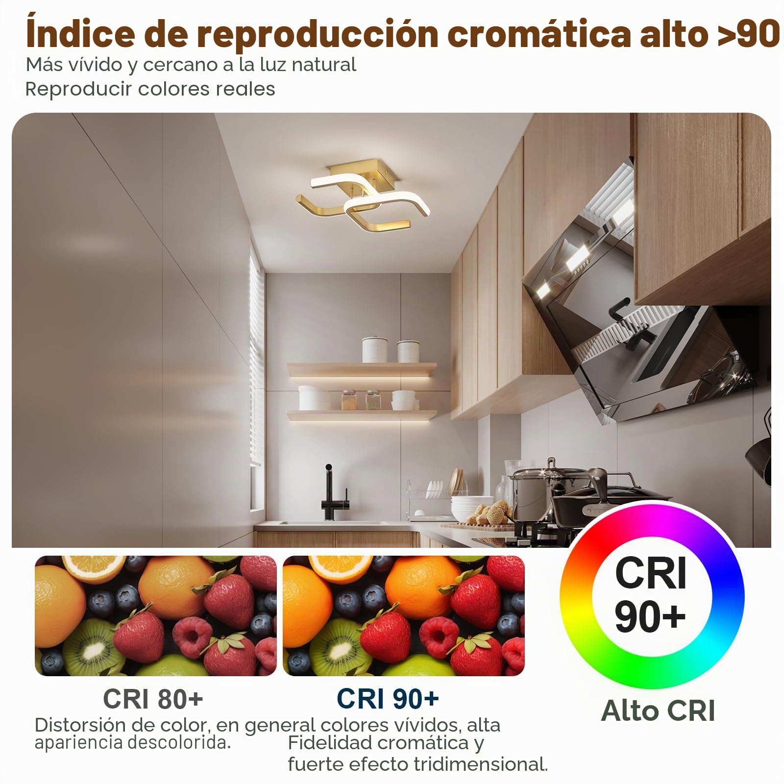 Qamra Plafon Techo Moderna, Lamparas Techo Dorada 32 cm,Lplafon Led Techo 24 W para Balcon, Baño, Cocina,Entrada,4000 K