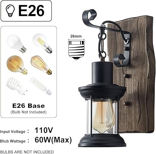 Miniatura 9 de Aplique de pared industrial vintage, lámparas rústicas de madera de metal para interiores, aplique de pared negro para comedor, pasillo, hotel, bar,