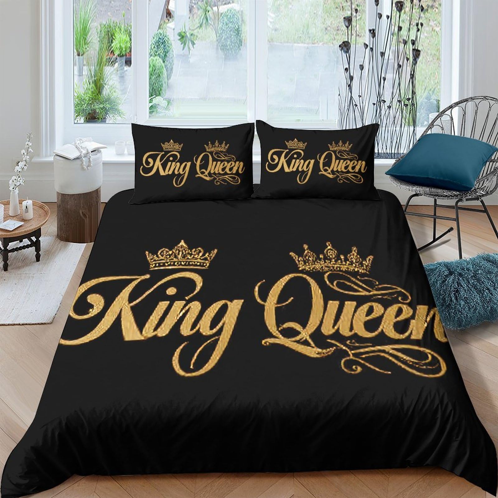 Ctjqhvkz Style-8 3D Printed King Queen Gold Letter Fitted Sheet Microfiber Black Mattress Cover Anti-Slip Bed Decor For Bedroom Dorm Home Use Single（135X200cm）