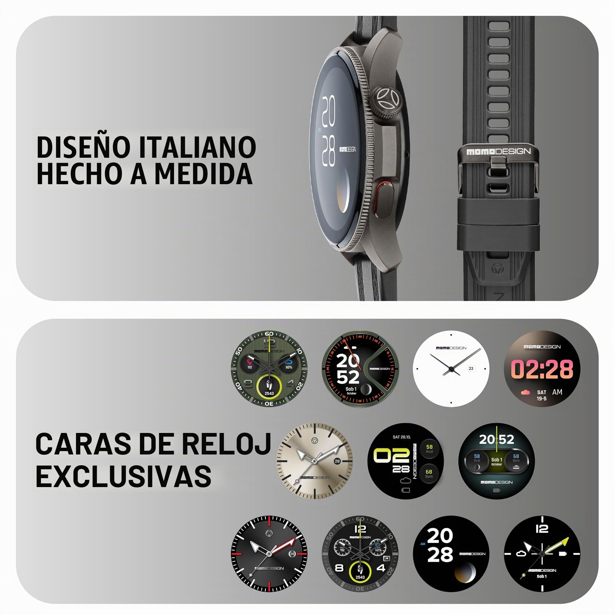 MOMO Design Smartwatch Zero 1.43" - Pantalla AMOLED - Caja de Aluminio - Llamadas Bluetooth y Control de Salud - Resistencia al Polvo y Salpicaduras - Funciona con la aplicación MD Time - Negro