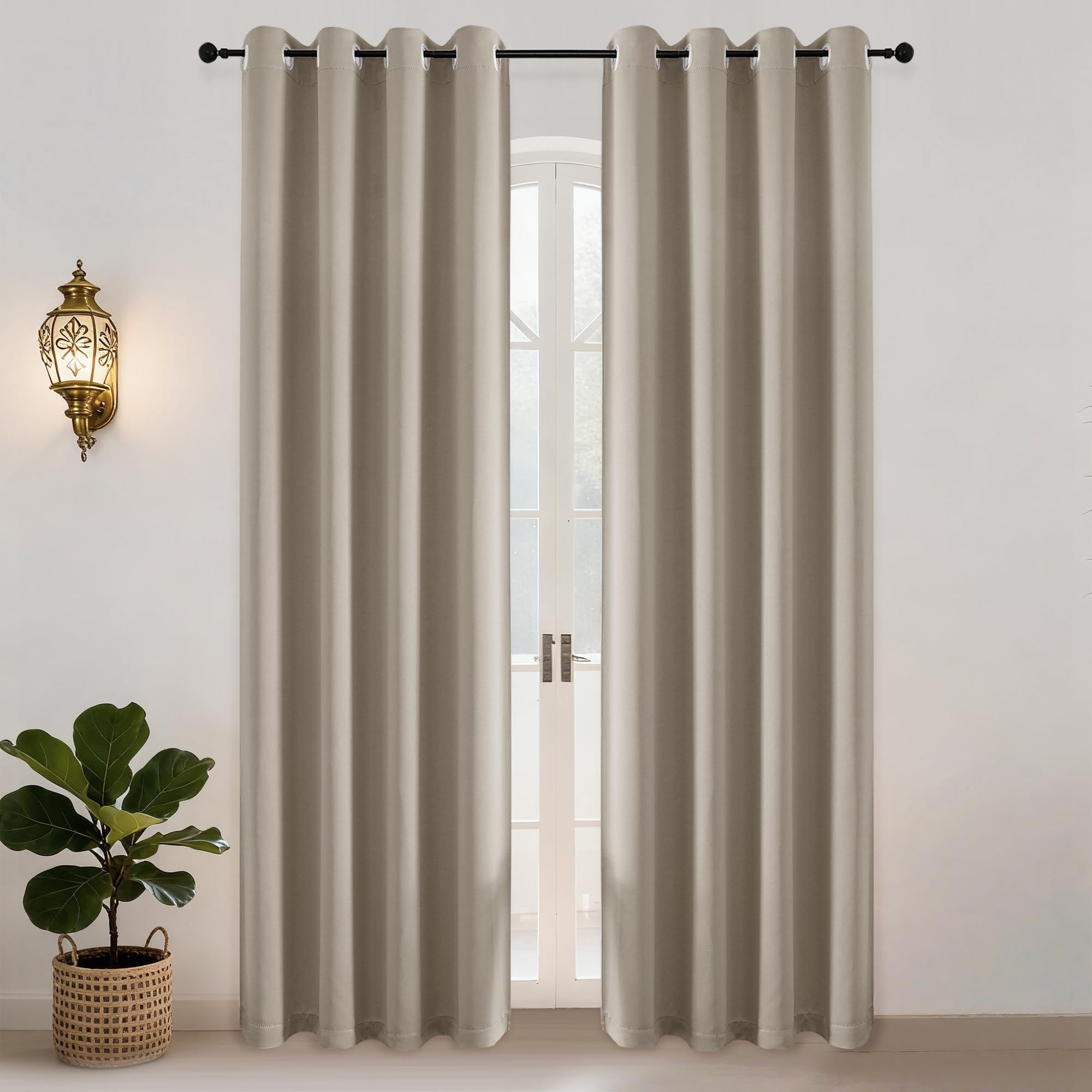 Simplebrand Ava Stone Blackout Eyelet Curtains for Living Room 229 cm Length 2 Panels Set, Solid Thermal Insulated Privacy Door Curtains Thermal Window Black Out Drapes, W 140 cm x L 229 cm