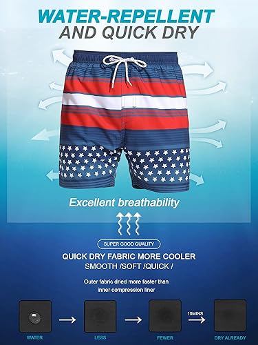 Miniatura 5 de SILKWORLD Bañador para hombres con forro de compresión 2 en 1, traje de baño de secado rápido, pantalones cortos de playa con bolsillos con