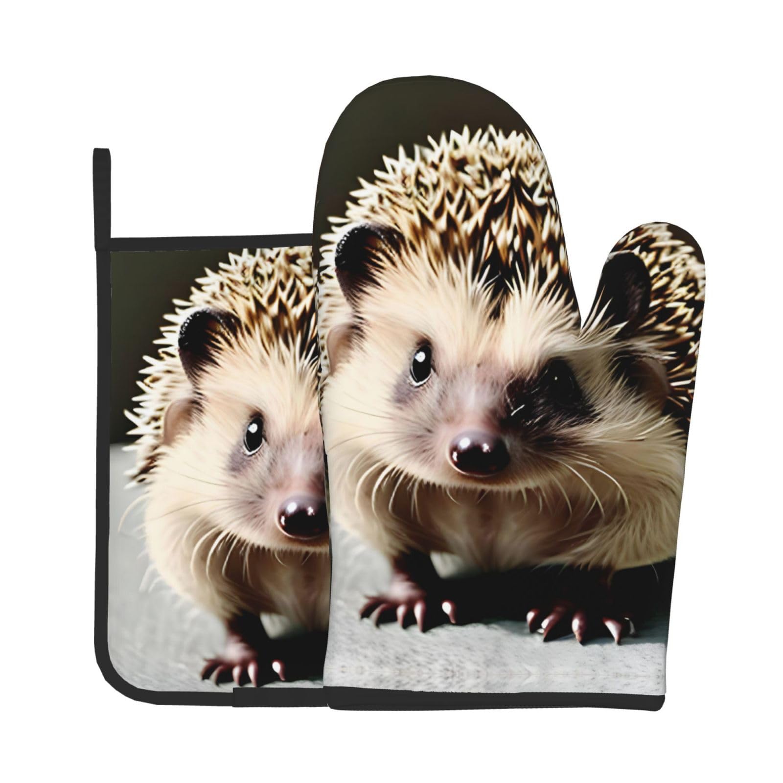 Oven Mitts and Potholders Set of 2 for Kitchen Baking Cooking GrayCute Hedgehog Thick and Durable