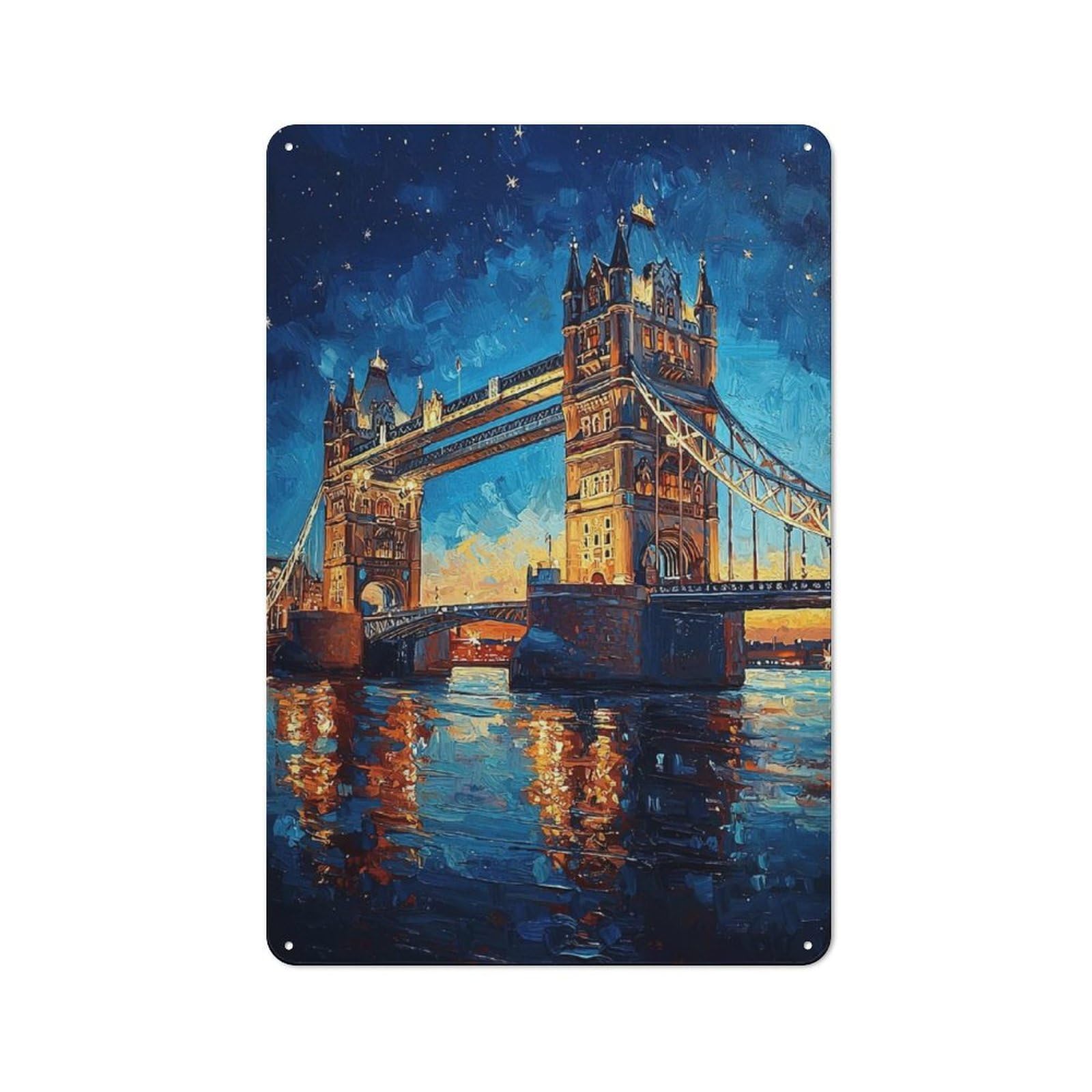Junmoney Tower Bridge Night Vintage Tin Sign 30X20cm With For Garage Wall, For Kitchen And Home Bar Decor, For Living Room And Hallway Decor