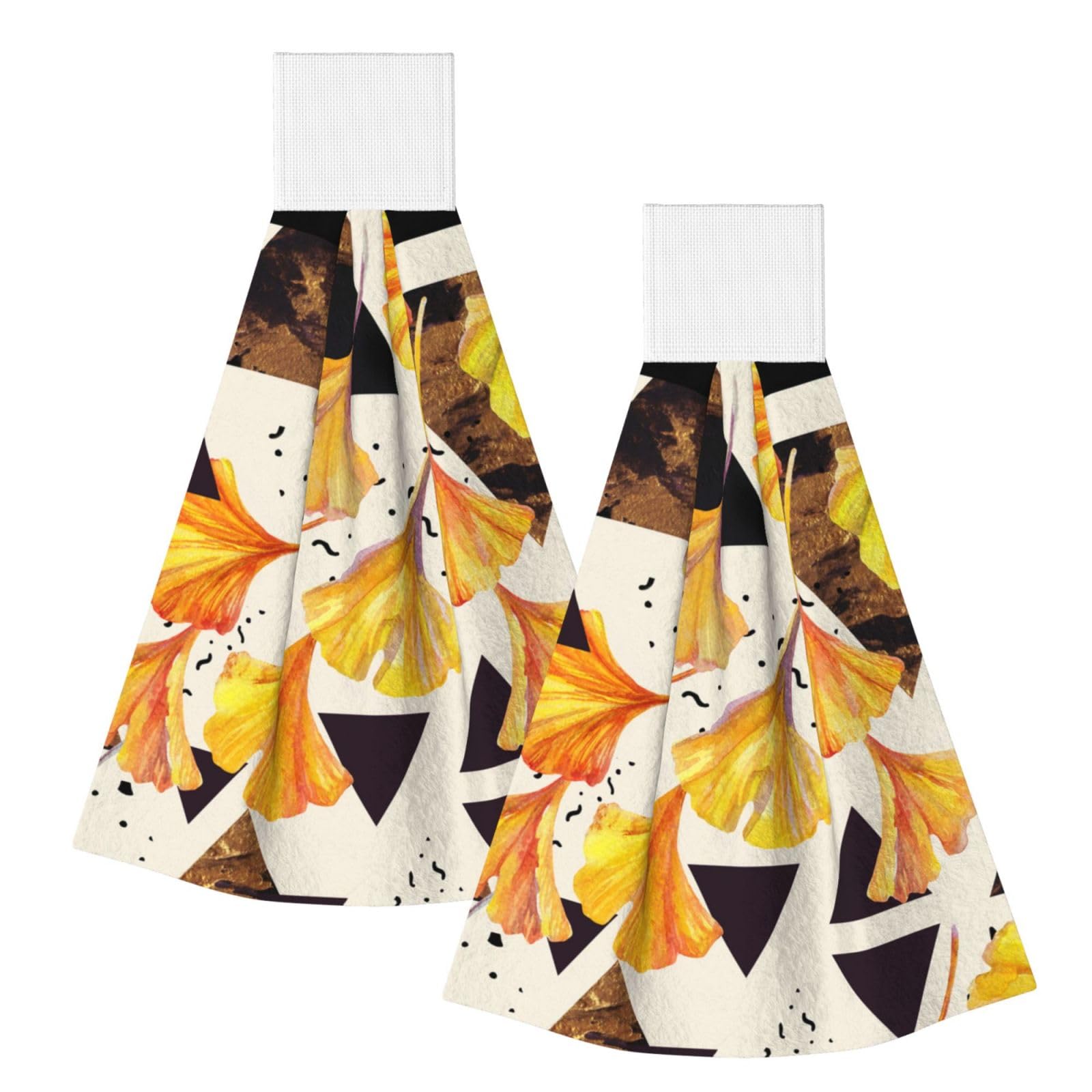 DOPKLNA Autumn Colors Ginkgo Leaves, 2 Pcs Hanging Coral Fiber Hand Towels for Bathroom, Absorbent Kitchen Towels